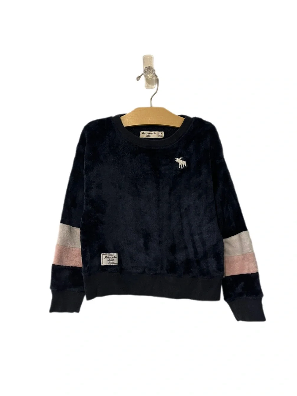 Abercrombie Kids Girls 5-6 Navy Plush Furry Crewneck Sweatshirt